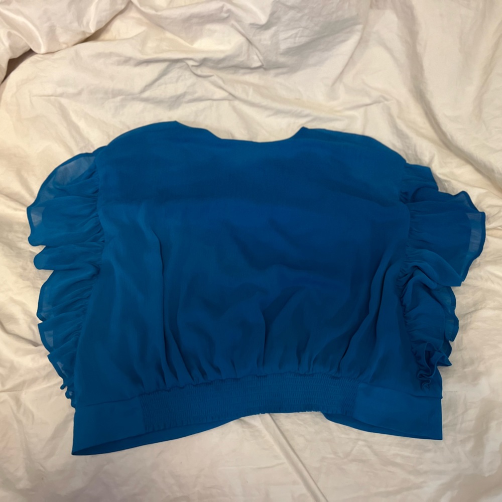 Express Blue Ruffle Sleeve Blouse - Picture 3 of 4